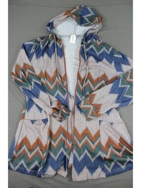 Miusey Women's Zigzag Pattern Hooded Cardigan Jacket L